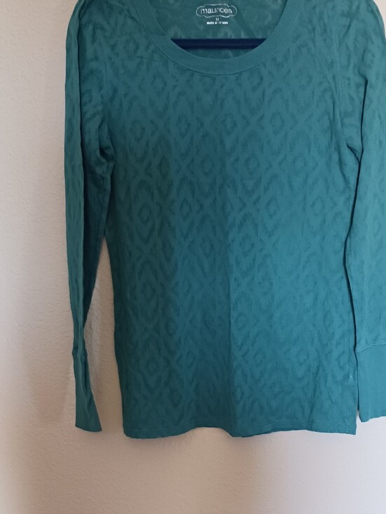 Maurices Tops - Women's Teal Long-Sleeve Textured Crew Neck Top